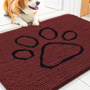 imageSmiry Dog Door Mat for Muddy Paws Absorbent Dirt Trapper Non Slip Quick Dry Washable Chenille Mat for Mud Dogs Entry Rug for Indoor and Outdoor 36x24 Inches Coffee and BlackCaramel Russet and Black