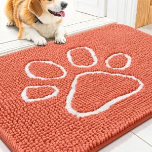 imageSmiry Dog Door Mat for Muddy Paws Absorbent Dirt Trapper Non Slip Quick Dry Washable Chenille Mat for Mud Dogs Entry Rug for Indoor and Outdoor 36x24 Inches Coffee and BlackCoral and White