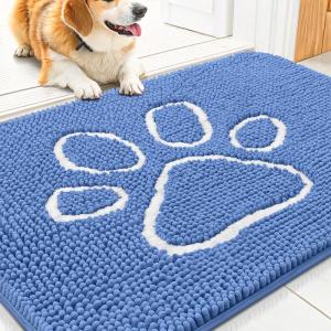 imageSmiry Dog Door Mat for Muddy Paws Absorbent Dirt Trapper Non Slip Quick Dry Washable Chenille Mat for Mud Dogs Entry Rug for Indoor and Outdoor 36x24 Inches Coffee and BlackCornflower Blue and White