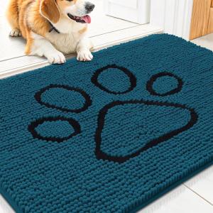 imageSmiry Dog Door Mat for Muddy Paws Absorbent Dirt Trapper Non Slip Quick Dry Washable Chenille Mat for Mud Dogs Entry Rug for Indoor and Outdoor 36x24 Inches Coffee and BlackAtlantic Blue and Black