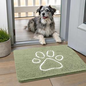 imageSmiry Dog Door Mat for Muddy Paws Absorbent Dirt Trapper Non Slip Quick Dry Washable Chenille Mat for Mud Dogs Entry Rug for Indoor and Outdoor 36x24 Inches Coffee and BlackSage Green and White