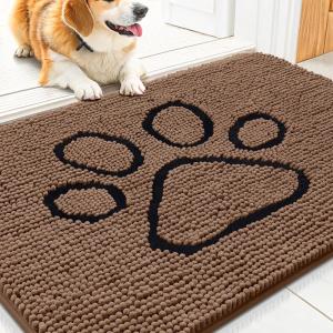imageSmiry Dog Door Mat for Muddy Paws Absorbent Dirt Trapper Non Slip Quick Dry Washable Chenille Mat for Mud Dogs Entry Rug for Indoor and Outdoor 36x24 Inches Coffee and BlackCoffee and Black