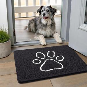 imageSmiry Dog Door Mat for Muddy Paws Absorbent Dirt Trapper Non Slip Quick Dry Washable Chenille Mat for Mud Dogs Entry Rug for Indoor and Outdoor 36x24 Inches Coffee and BlackBlack and White