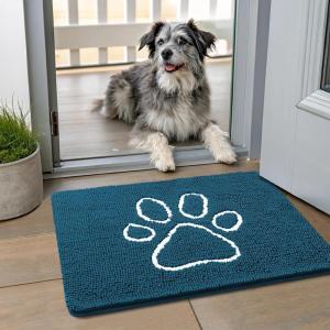 imageSmiry Dog Door Mat for Muddy Paws Absorbent Dirt Trapper Non Slip Quick Dry Washable Chenille Mat for Mud Dogs Entry Rug for Indoor and Outdoor 36x24 Inches Coffee and BlackAtlantic Blue and White