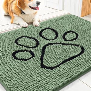 imageSmiry Dog Door Mat for Muddy Paws Absorbent Dirt Trapper Non Slip Quick Dry Washable Chenille Mat for Mud Dogs Entry Rug for Indoor and Outdoor 36x24 Inches Coffee and BlackOlive Green and Black