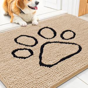 imageSmiry Dog Door Mat for Muddy Paws Absorbent Dirt Trapper Non Slip Quick Dry Washable Chenille Mat for Mud Dogs Entry Rug for Indoor and Outdoor 36x24 Inches Coffee and BlackBeige and Black