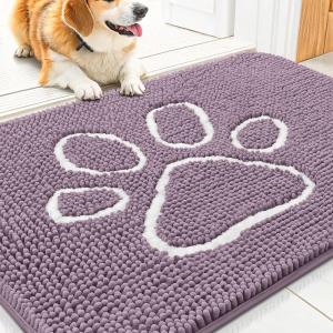 imageSmiry Dog Door Mat for Muddy Paws Absorbent Dirt Trapper Non Slip Quick Dry Washable Chenille Mat for Mud Dogs Entry Rug for Indoor and Outdoor 36x24 Inches Coffee and BlackDeep Plum and White