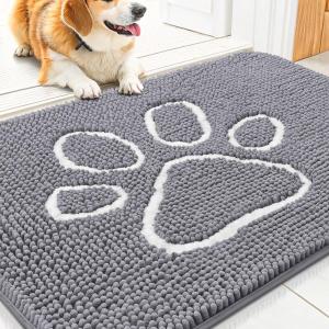 imageSmiry Dog Door Mat for Muddy Paws Absorbent Dirt Trapper Non Slip Quick Dry Washable Chenille Mat for Mud Dogs Entry Rug for Indoor and Outdoor 36x24 Inches Coffee and BlackGrey and White