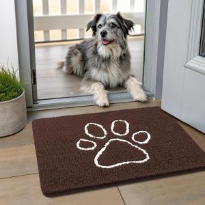 imageSmiry Dog Door Mat for Muddy Paws Absorbent Dirt Trapper Non Slip Quick Dry Washable Chenille Mat for Mud Dogs Entry Rug for Indoor and Outdoor 36x24 Inches Coffee and BlackBrown and White