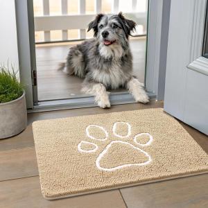 imageSmiry Dog Door Mat for Muddy Paws Absorbent Dirt Trapper Non Slip Quick Dry Washable Chenille Mat for Mud Dogs Entry Rug for Indoor and Outdoor 36x24 Inches Coffee and BlackBeige and White