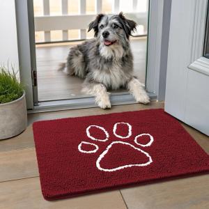 imageSmiry Dog Door Mat for Muddy Paws Absorbent Dirt Trapper Non Slip Quick Dry Washable Chenille Mat for Mud Dogs Entry Rug for Indoor and Outdoor 36x24 Inches Coffee and BlackRed and White