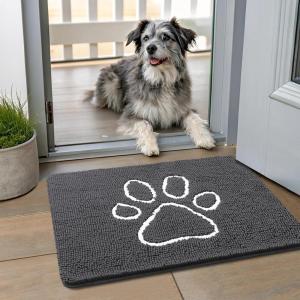 imageSmiry Dog Door Mat for Muddy Paws Absorbent Dirt Trapper Non Slip Quick Dry Washable Chenille Mat for Mud Dogs Entry Rug for Indoor and Outdoor 36x24 Inches Coffee and BlackDark Grey and White
