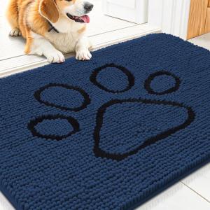 imageSmiry Dog Door Mat for Muddy Paws Absorbent Dirt Trapper Non Slip Quick Dry Washable Chenille Mat for Mud Dogs Entry Rug for Indoor and Outdoor 36x24 Inches Coffee and BlackDark Blue and Black