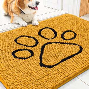 imageSmiry Dog Door Mat for Muddy Paws Absorbent Dirt Trapper Non Slip Quick Dry Washable Chenille Mat for Mud Dogs Entry Rug for Indoor and Outdoor 36x24 Inches Coffee and BlackGolden Yellow and Black