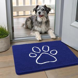 imageSmiry Dog Door Mat for Muddy Paws Absorbent Dirt Trapper Non Slip Quick Dry Washable Chenille Mat for Mud Dogs Entry Rug for Indoor and Outdoor 36x24 Inches Coffee and BlackNavy Blue and White