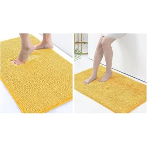 imageSmiry Luxury Chenille Bath Rug Set 2 Piece Extra Soft and Absorbent Shaggy Bathroom Mat Rugs Machine Washable NonSlip Plush Carpet Runner for Tub Shower and Bath Room24x1636x24Yellow