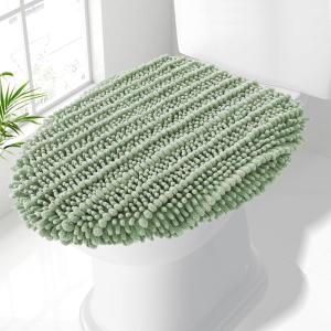 imageSmiry Soft Chenille Bathroom Toilet Lid Cover Stays in Place Rubber Backing Covers Machine Washable 175x15 Fits Most Round Elongated and Oblong Lids Accessories Decor GreySage Green