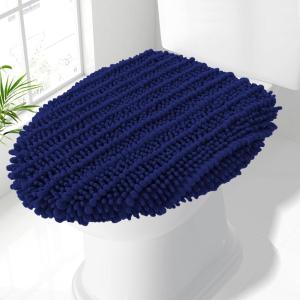 imageSmiry Soft Chenille Bathroom Toilet Lid Cover Stays in Place Rubber Backing Covers Machine Washable 175x15 Fits Most Round Elongated and Oblong Lids Accessories Decor GreyNavy Blue