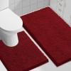 imageSmiry Chenille Bathroom Rugs and Mats Set of 3 Non Slip Absorbent Shaggy Bath Rug for Tub Shower and Bath Room 30x 2030x 20UShaped 24 x20 Burgundy