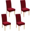 imageSmiry Velvet Stretch Chair Covers for Dining Room Set of 4 Soft Fit Removable Washable Kitchen Parsons Chair Slipcover Protector KhakiWine Red