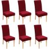 imageSmiry Velvet Stretch Chair Covers for Dining Room Set of 4 Soft Fit Removable Washable Kitchen Parsons Chair Slipcover Protector KhakiWine Red