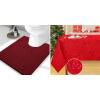 imageSmiry Christmas Luxury Chenille Toilet Rugs UShaped 24x20 and Holly Patterns Tablecloth 60x84 Inch Red