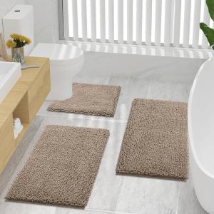 imageSmiry Bathroom Mats and UShaped Toilet Rug Set Machine Wash Dry Non Slip Absorbent Shaggy Bath Rug for Bath Room Shower and Tub 30 x 2016 x 24 U Shaped 20 x 20 Beige