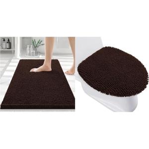 imageSmiry Bathroom Rugs 24x16 and Toilet Lid Cover 175x15 Soft and Absorbent Bath Mat Machine Washable NonSlip Plush Carpet Runner for Tub Shower and Floor Home DecorBrown