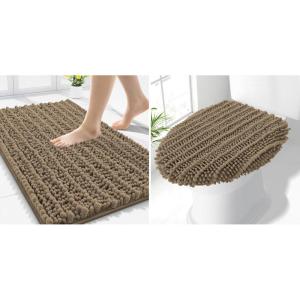 imageSmiry Bathroom Rugs 30x20 and Toilet Lid Cover 175x15 Soft and Absorbent Bath Mat Machine Washable NonSlip Plush Carpet Runner for Tub Shower and Floor Home DecorCamel