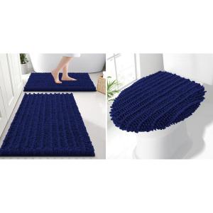 imageSmiry Bathroom Rugs Set 2 Piece30x20 Plus 24x16 and Toilet Lid Cover 175x15 Soft and Absorbent Bath Mat Machine Washable NonSlip Plush Carpet Runner for Tub Shower and Home DecorNavy Blue