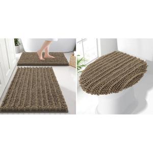 imageSmiry Bathroom Rugs Set 2 Piece30x20 Plus 24x16 and Toilet Lid Cover 175x15 Soft and Absorbent Bath Mat Machine Washable NonSlip Plush Carpet Runner for Tub Shower and Floor Home DecorCamel