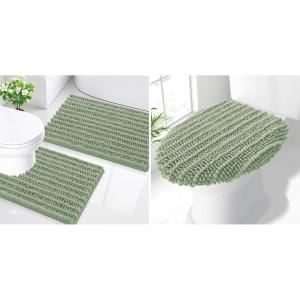 imageSmiry Bathroom Rugs Sets 2 Piece30x20 Plus 24x20 and Toilet Lid Cover 175x15 Soft and Absorbent Bath Mat Machine Washable NonSlip Plush Carpet Runner for Tub Shower and Home DecorSage Green