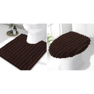 imageSmiry Bathroom Rugs U Shaped 24x20 and Toilet Lid Cover 175x15 Soft and Absorbent Bath Mat Machine Washable NonSlip Plush Carpet Runner for Tub Shower and Floor Home DecorBrown