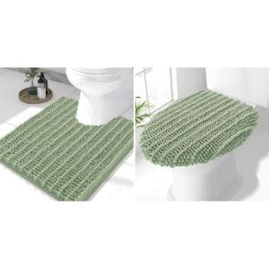 imageSmiry Bathroom Rugs U Shaped 24x20 and Toilet Lid Cover 175x15 Soft and Absorbent Bath Mat Machine Washable NonSlip Plush Carpet Runner for Tub Shower and Floor Home DecorSage Green