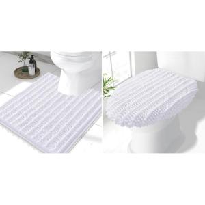 imageSmiry Bathroom Rugs U Shaped 24x20 and Toilet Lid Cover 175x15 Soft and Absorbent Bath Mat Machine Washable NonSlip Plush Carpet Runner for Tub Shower and Floor Home DecorWhite