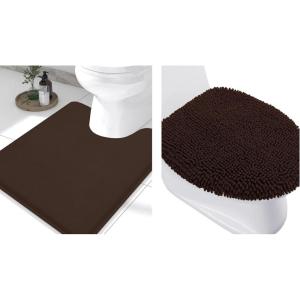imageSmiry Bathroom Rugs UShaped 24x20 and Toilet Lid Cover 175x15 Soft and Absorbent Shaggy Bath Mat Machine Washable NonSlip Plush Carpet Runner for Tub Shower and Floor Home DecorBrown