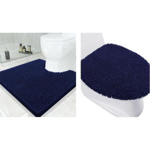 imageSmiry Bathroom Rugs UShaped 24x24 and Toilet Lid Cover 175x15 Soft and Absorbent Shaggy Bath Mat Machine Washable NonSlip Plush Carpet Runner for Tub Shower and Floor Home DecorNavy Blue