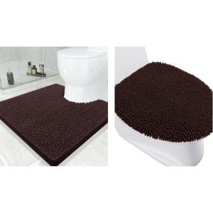 imageSmiry Bathroom Rugs UShaped 24x24 and Toilet Lid Cover 175x15 Soft and Absorbent Shaggy Bath Mat Machine Washable NonSlip Plush Carpet Runner for Tub Shower and Floor Home DecorBrown