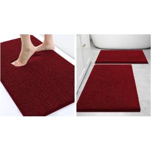 imageSmiry Bathroom Rugs and Mats Set of 3 Non Slip Absorbent Shaggy Bath Rug for Tub Shower and Bath Room 24x 1624x 1630 x 20 Burgundy