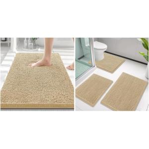 imageSmiry Bathroom Rugs and Mats Set of 4 Non Slip Absorbent Shaggy Bath Rug for Tub Shower and Bath Room 30 x 2030x2024x1624x20Beige