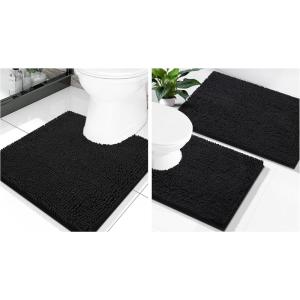 imageSmiry Chenille Bathroom Rugs 24x16 and UShaped Toilet Bath Rugs 20x2024x20 Extra Soft and Absorbent Shaggy Bath Mat Machine Washable NonSlip Plush Carpet Black