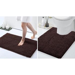 imageSmiry Chenille Bathroom Rugs 24x16 and UShaped Toilet Bath Rugs 24x20 Extra Soft and Absorbent Shaggy Bath Mat Machine Washable NonSlip Plush Carpet Brown