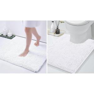 imageSmiry Chenille Bathroom Rugs 24x16 and UShaped Toilet Bath Rugs 24x20 Extra Soft and Absorbent Shaggy Bath Mat Machine Washable NonSlip Plush Carpet White