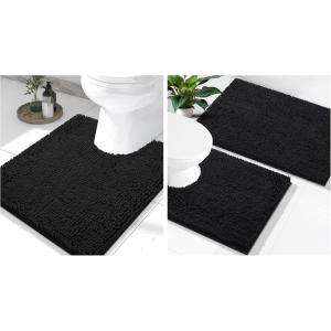 imageSmiry Chenille Bathroom Rugs 24x16 and UShaped Toilet Bath Rugs 24x2024x20 Extra Soft and Absorbent Shaggy Bath Mat Machine Washable NonSlip Plush Carpet Black