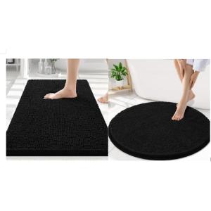 imageSmiry Chenille Bathroom Rugs 30x20 and Round 30x30 Extra Soft and Absorbent Shaggy Bath Mat Machine Washable NonSlip Plush Carpet Black