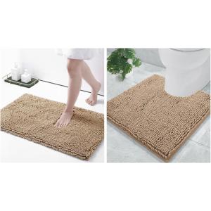 imageSmiry Chenille Bathroom Rugs 30x20 and UShaped Toilet Bath Rugs 20x20 Extra Soft and Absorbent Shaggy Bath Mat Machine Washable NonSlip Plush Carpet Beige