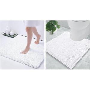imageSmiry Chenille Bathroom Rugs 30x20 and UShaped Toilet Bath Rugs 20x20 Extra Soft and Absorbent Shaggy Bath Mat Machine Washable NonSlip Plush Carpet White
