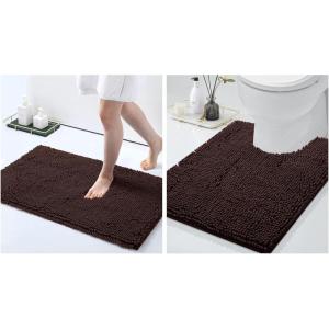 imageSmiry Chenille Bathroom Rugs 30x20 and UShaped Toilet Bath Rugs 24x20 Extra Soft and Absorbent Shaggy Bath Mat Machine Washable NonSlip Plush Carpet Brown