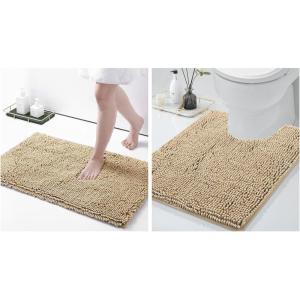 imageSmiry Chenille Bathroom Rugs 30x20 and UShaped Toilet Bath Rugs 24x20 Extra Soft and Absorbent Shaggy Bath Mat Machine Washable NonSlip Plush Carpet Beige