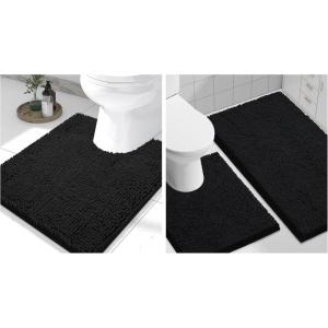 imageSmiry Chenille Bathroom Rugs 30x20 and UShaped Toilet Bath Rugs 24x2024x20 Extra Soft and Absorbent Shaggy Bath Mat Machine Washable NonSlip Plush Carpet Black
